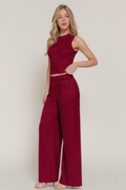 Sleeveless Top & Crinkle Knit Pants Set