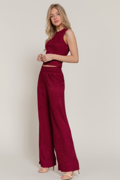 Sleeveless Top & Crinkle Knit Pants Set - Image 3