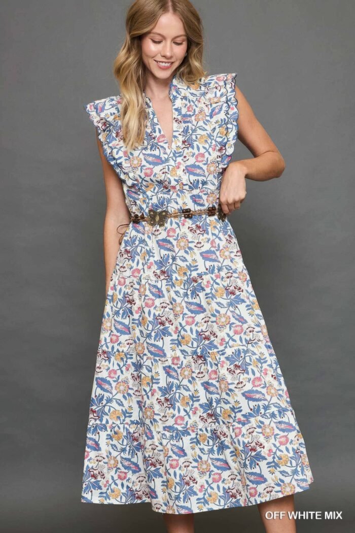 Floral garden print tiered maxi dress