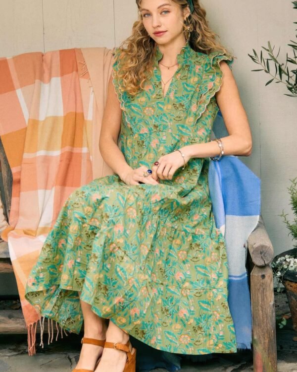 Floral Garden Print Tiered Maxi Dress