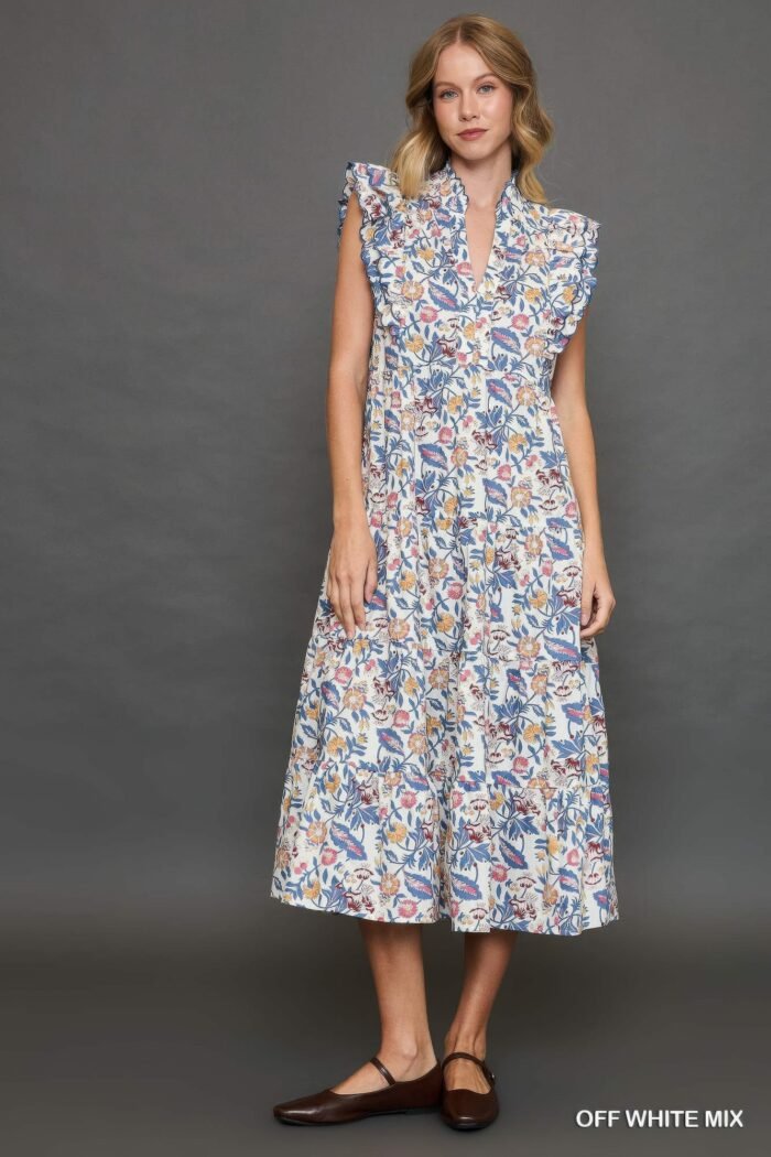 Floral garden print tiered maxi dress