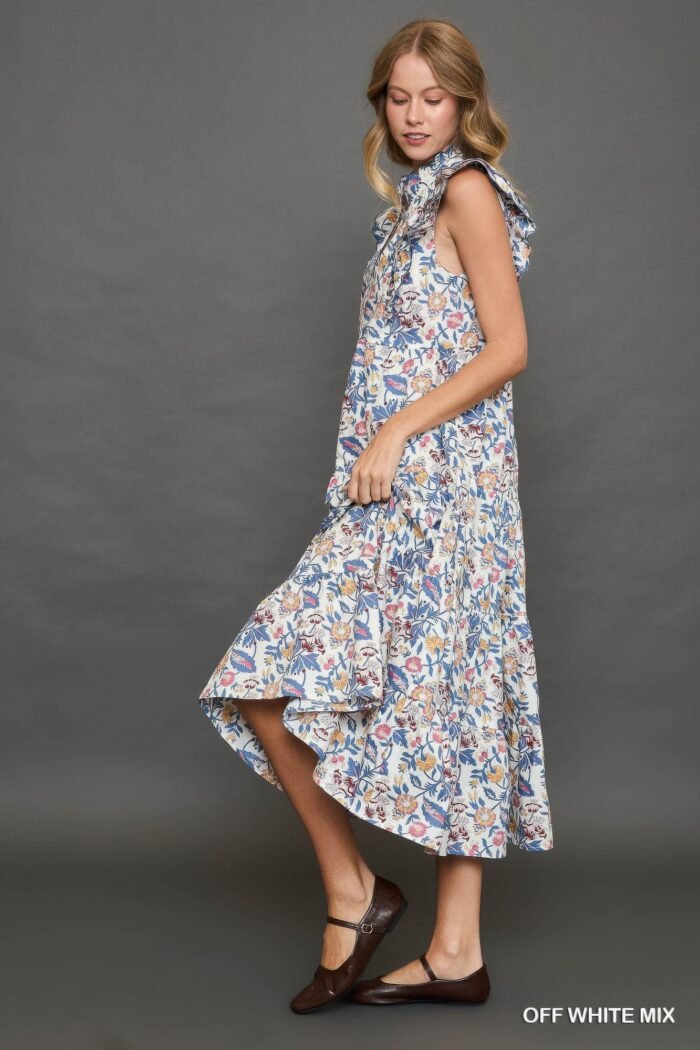 Floral garden print tiered maxi dress