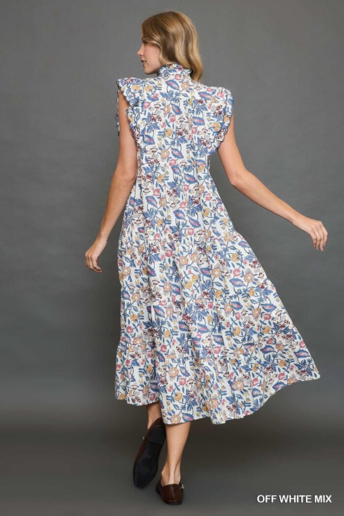 Floral garden print tiered maxi dress