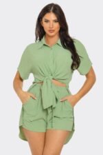 Front Tie Back Oversized Slit Top And Shorts Set - Image 16