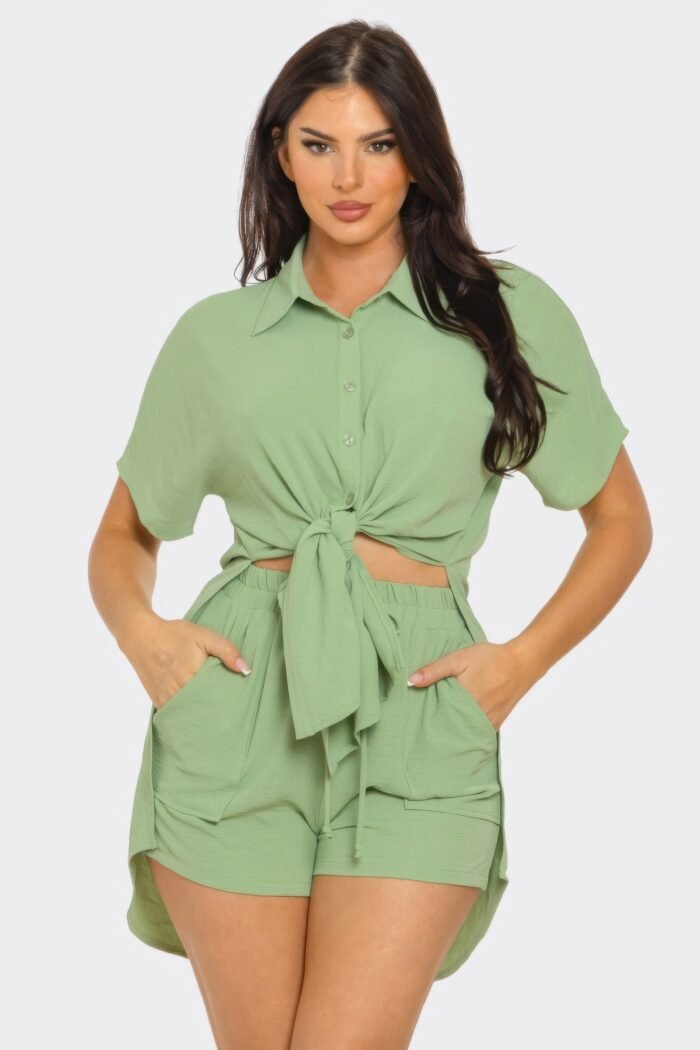 Front tie back oversized slit top and shorts set - image 16