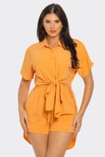 Front Tie Back Oversized Slit Top And Shorts Set - Image 11