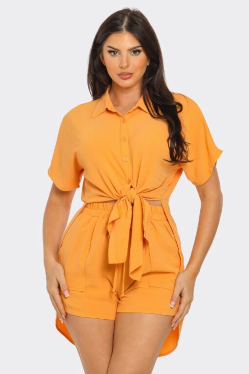 Front Tie Back Oversized Slit Top And Shorts Set - Image 11