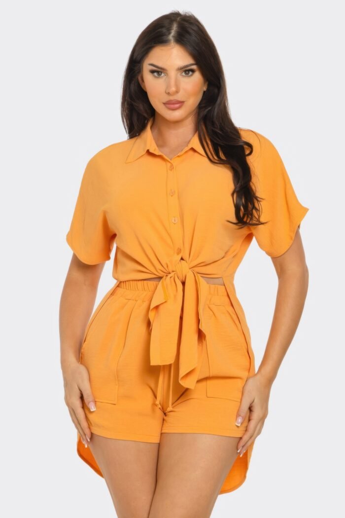 Front tie back oversized slit top and shorts set - image 11