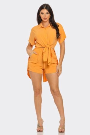 Front Tie Back Oversized Slit Top And Shorts Set Front Tie Back Oversized Slit Top And Shorts Set