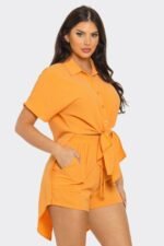 Front Tie Back Oversized Slit Top And Shorts Set - Image 13