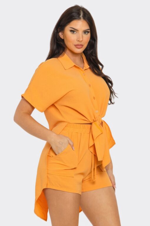 Front Tie Back Oversized Slit Top And Shorts Set - Image 13