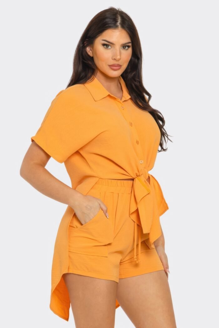 Front tie back oversized slit top and shorts set - image 13