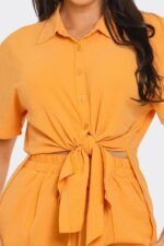 Front Tie Back Oversized Slit Top And Shorts Set - Image 14