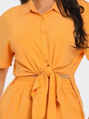 Front Tie Back Oversized Slit Top And Shorts Set