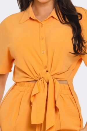Front Tie Back Oversized Slit Top And Shorts Set Front Tie Back Oversized Slit Top And Shorts Set