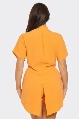 Front Tie Back Oversized Slit Top And Shorts Set Front Tie Back Oversized Slit Top And Shorts Set