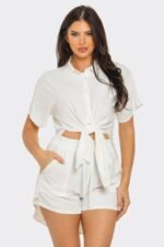 Front Tie Back Oversized Slit Top And Shorts Set - Image 6