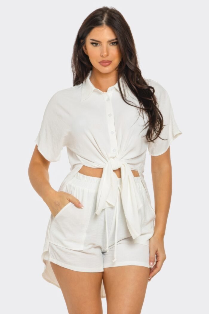 Front tie back oversized slit top and shorts set - image 6