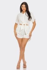 Front Tie Back Oversized Slit Top And Shorts Set - Image 7