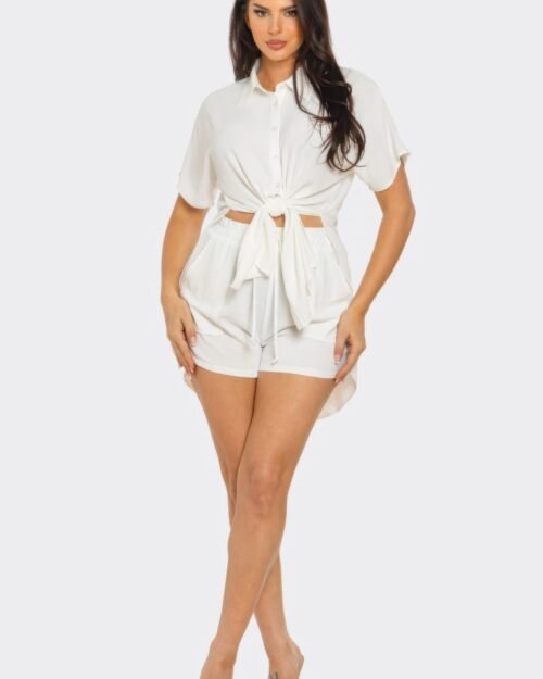front tie back oversized slit top and shorts set