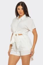 Front Tie Back Oversized Slit Top And Shorts Set - Image 8
