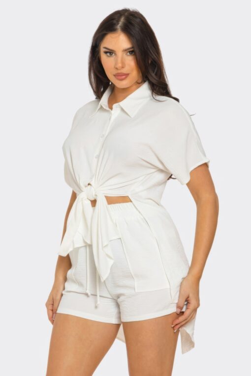 Front Tie Back Oversized Slit Top And Shorts Set - Image 8