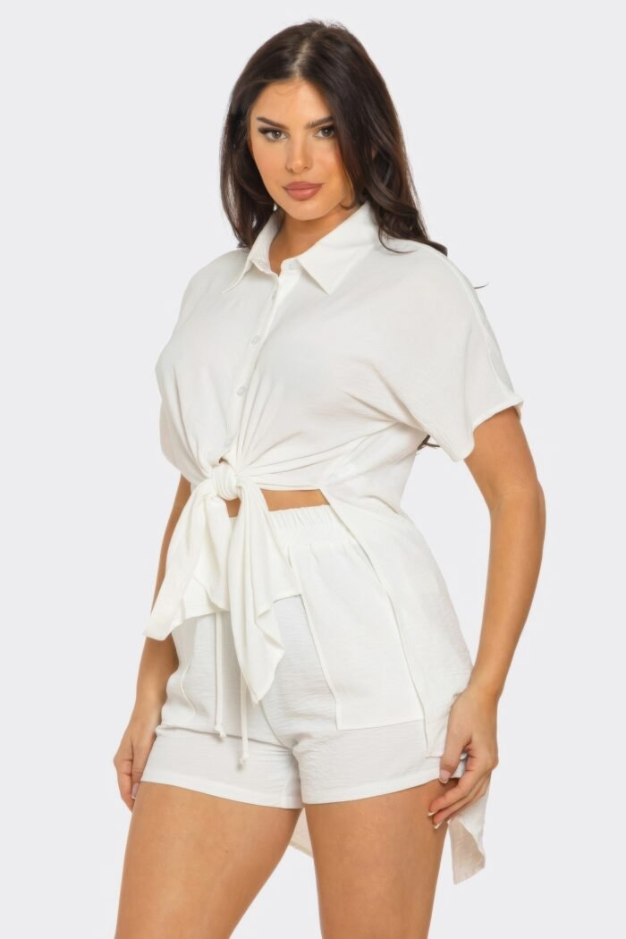 Front tie back oversized slit top and shorts set - image 8