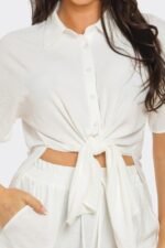 Front Tie Back Oversized Slit Top And Shorts Set - Image 9