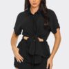 Front Tie Back Oversized Slit Top And Shorts Set