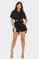 Front Tie Back Oversized Slit Top And Shorts Set - Image 2