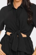 Front Tie Back Oversized Slit Top And Shorts Set - Image 4