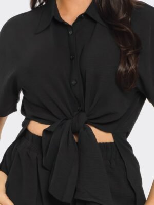 Front Tie Back Oversized Slit Top And Shorts Set