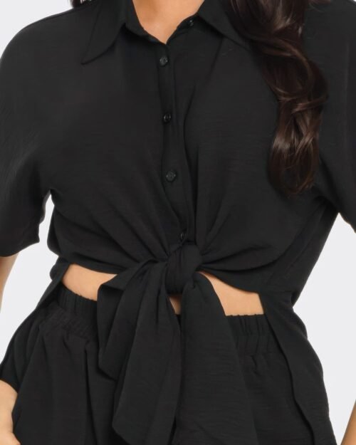 front tie back oversized slit top and shorts set