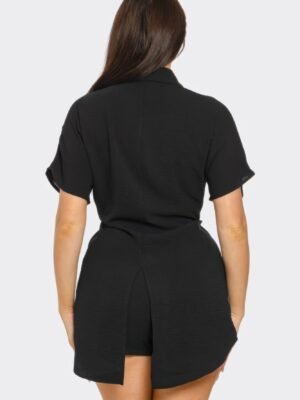 Front Tie Back Oversized Slit Top And Shorts Set