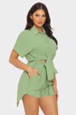 Front Tie Back Oversized Slit Top And Shorts Set - Image 18