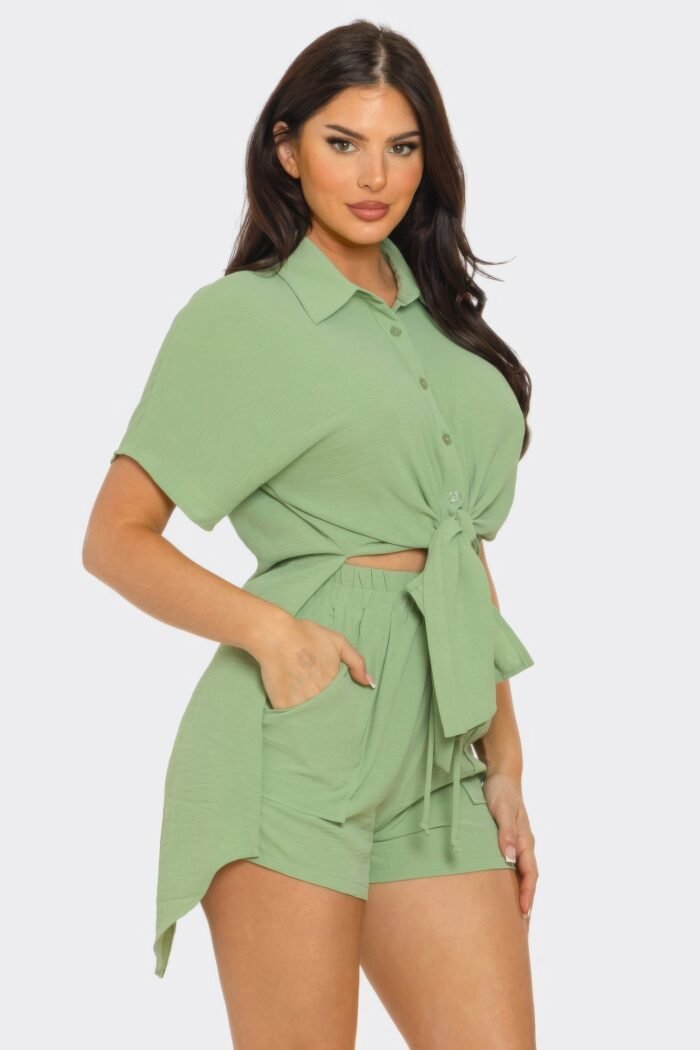 Front tie back oversized slit top and shorts set - image 18