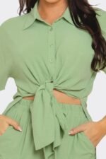 Front Tie Back Oversized Slit Top And Shorts Set - Image 19
