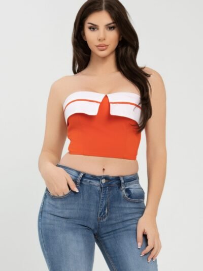 Front Fold-over Color Contrast Tube Top Front Fold-over Color Contrast Tube Top