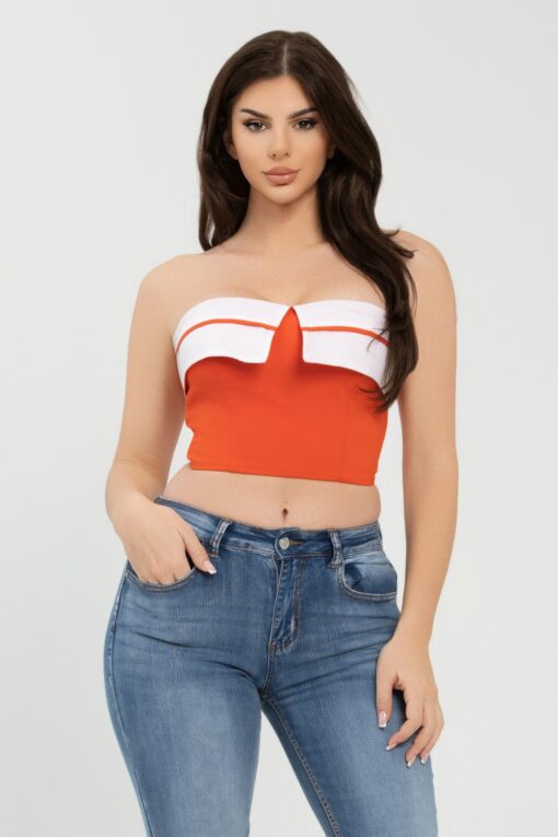 Front Fold-over Color Contrast Tube Top - Image 16