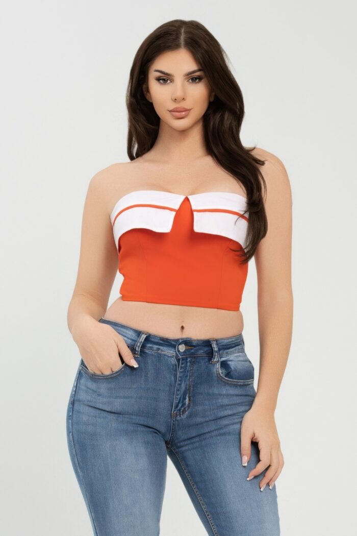 Front fold-over color contrast tube top - image 16