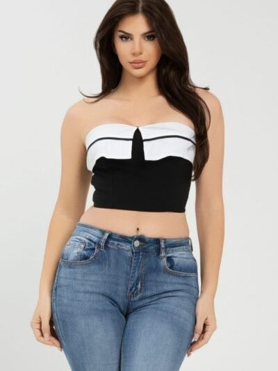 Front Fold-over Color Contrast Tube Top Front Fold-over Color Contrast Tube Top