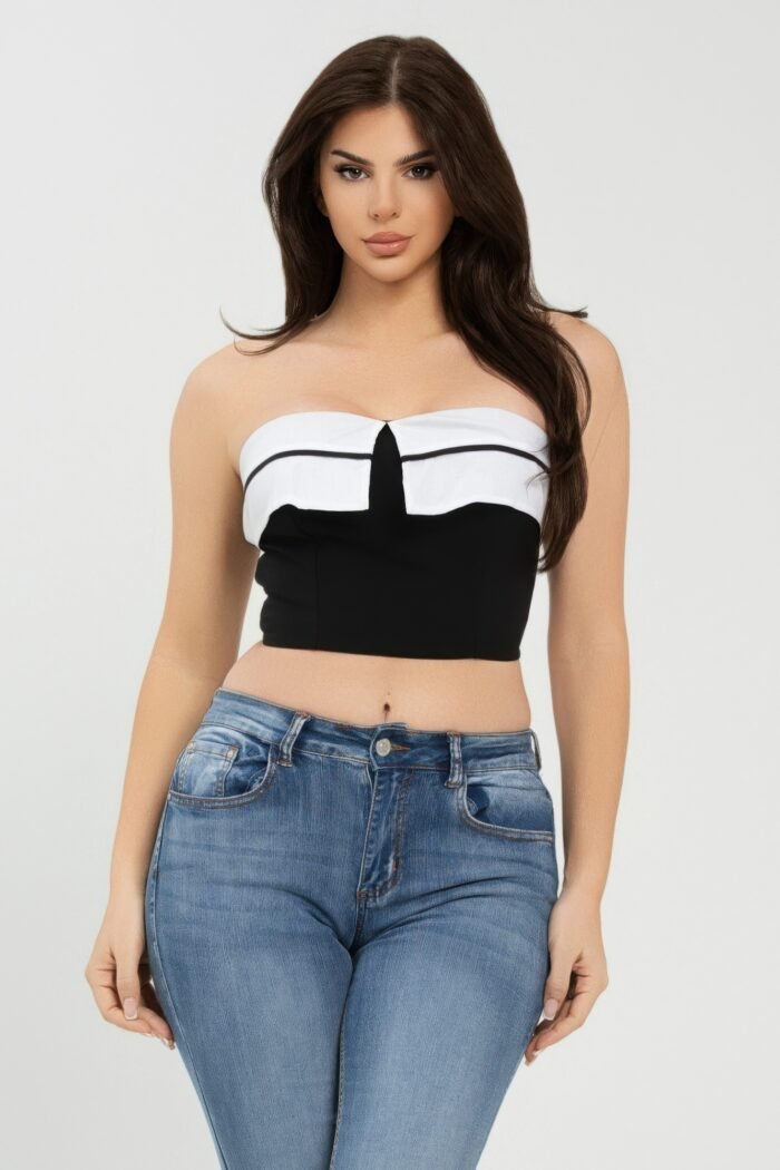 Front fold-over color contrast tube top - image 11