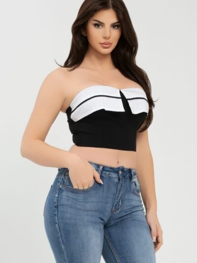 Front Fold-over Color Contrast Tube Top Front Fold-over Color Contrast Tube Top