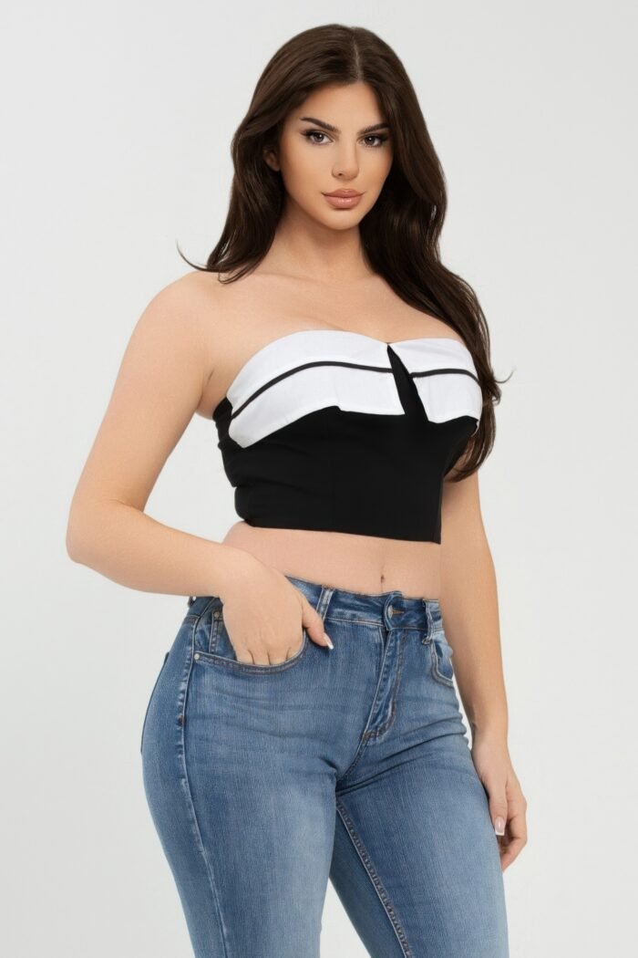 Front fold-over color contrast tube top - image 13