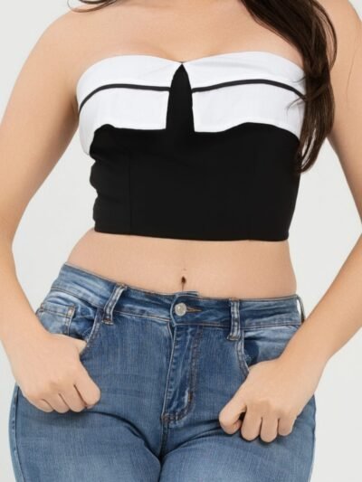 Front Fold-over Color Contrast Tube Top Front Fold-over Color Contrast Tube Top