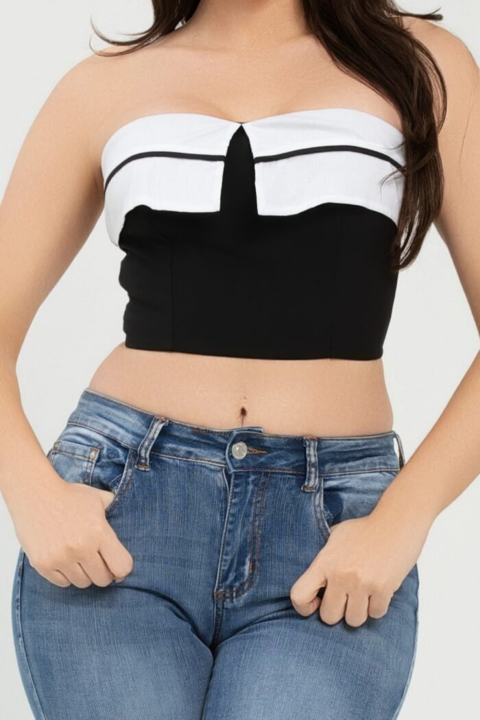Front fold-over color contrast tube top - image 14