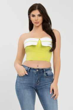 Front Fold-over Color Contrast Tube Top