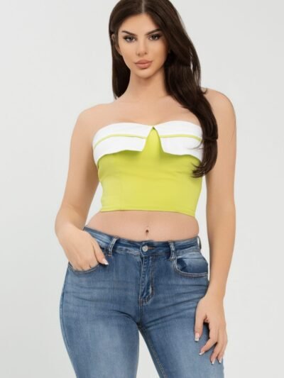 Front Fold-over Color Contrast Tube Top Front Fold-over Color Contrast Tube Top