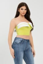 Front Fold-over Color Contrast Tube Top - Image 8