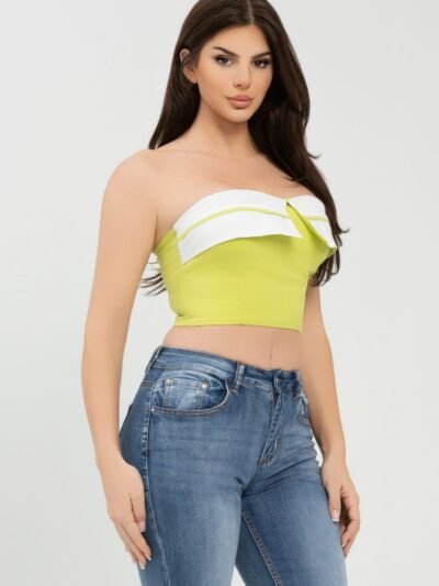 Front Fold-over Color Contrast Tube Top Front Fold-over Color Contrast Tube Top